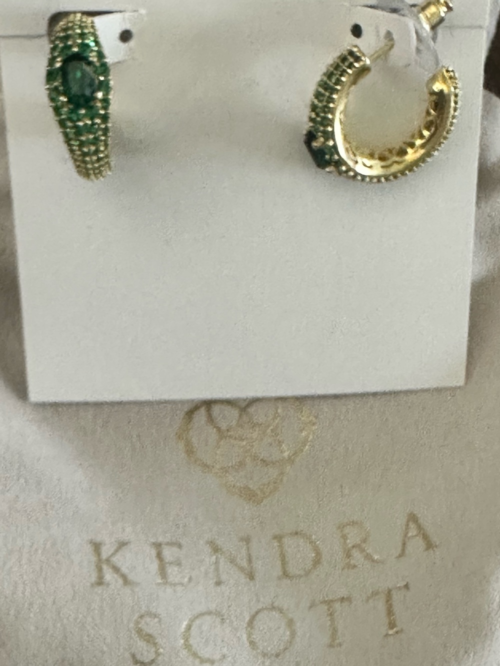 NWT Kendra Scott Bella Gold Hoop Earrings Dark Green Crystal Pavé Statement - Picture 4 of 4